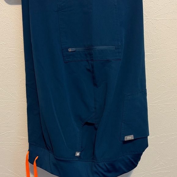 Figs Pants - Figs Dark Blue (deep reef) Scrub Pants with Bright Orange Accents ..